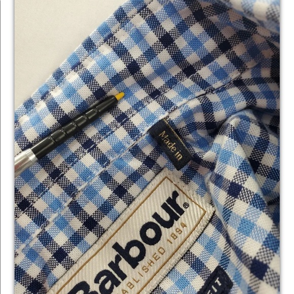 Barbour Shirt Blue Blk Wht Plaid Gingham Tailored Fit L/S Button Down Men’s 2XL - Picture 8 of 12